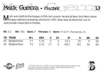 1997 Best Binghamton Mets #13 Mark Guerra Back