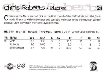 1997 Best Binghamton Mets #24 Chris Roberts Back