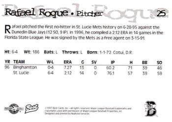 1997 Best Binghamton Mets #25 Rafael Roque Back