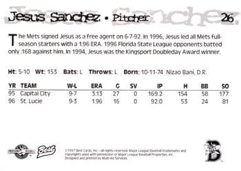 1997 Best Binghamton Mets #26 Jesus Sanchez Back