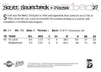 1997 Best Binghamton Mets #27 Scott Sauerbeck Back