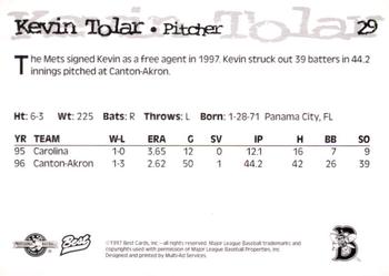 1997 Best Binghamton Mets #29 Kevin Tolar Back