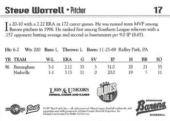 1997 Best Birmingham Barons #17 Steve Worrell Back