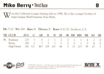 1997 Best Bowie Baysox #8 Mike Berry Back