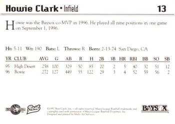 1997 Best Bowie Baysox #13 Howie Clark Back