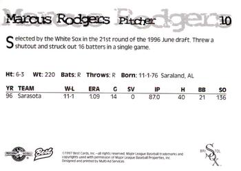 1997 Best Bristol White Sox #10 Marcus Rodgers Back