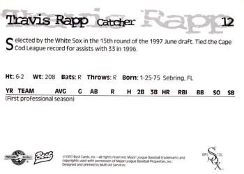1997 Best Bristol White Sox #12 Travis Rapp Back