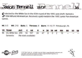 1997 Best Bristol White Sox #16 Jason Fennell Back