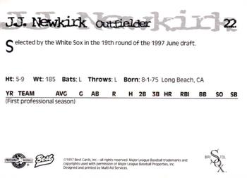 1997 Best Bristol White Sox #22 J.J. Newkirk Back
