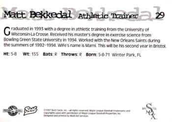 1997 Best Bristol White Sox #29 Matt Bekkedal Back
