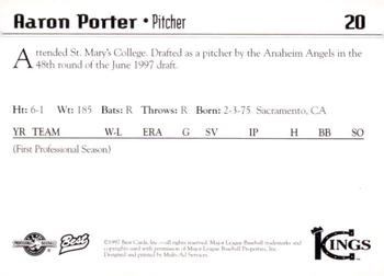 1997 Best Butte Copper Kings #20 Aaron Porter Back