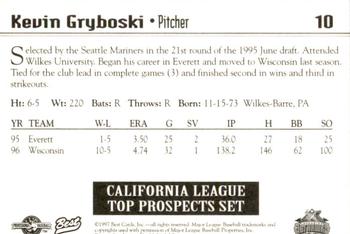 1997 Best California League Top Prospects #10 Kevin Gryboski Back