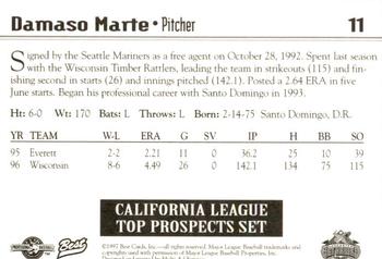 1997 Best California League Top Prospects #11 Damaso Marte Back
