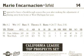 1997 Best California League Top Prospects #14 Mario Encarnacion Back