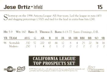 1997 Best California League Top Prospects #15 Jose Ortiz Back