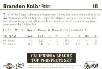 1997 Best California League Top Prospects #18 Brandon Kolb Back