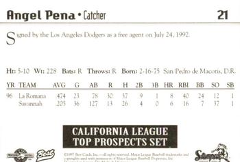 1997 Best California League Top Prospects #21 Angel Pena Back