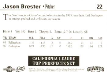 1997 Best California League Top Prospects #22 Jason Brester Back