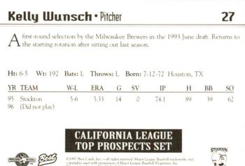 1997 Best California League Top Prospects #27 Kelly Wunsch Back