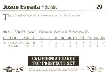 1997 Best California League Top Prospects #29 Josue Espada Back