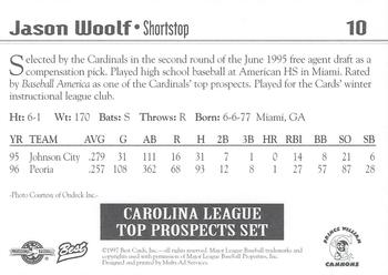 1997 Best Carolina League Top Prospects #10 Jason Woolf Back