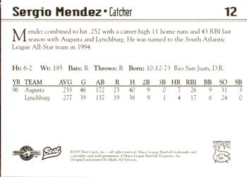 1997 Best Carolina Mudcats #12 Sergio Mendez Back