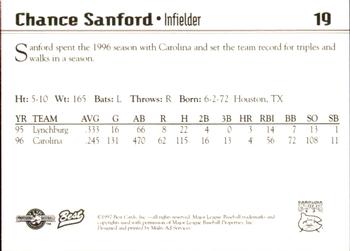1997 Best Carolina Mudcats #19 Chance Sanford Back