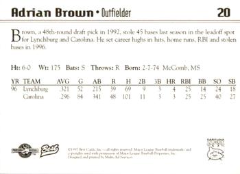 1997 Best Carolina Mudcats #20 Adrian Brown Back