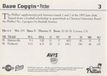 1997 Best Clearwater Phillies #3 Dave Coggin Back