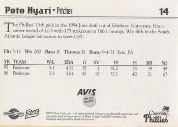 1997 Best Clearwater Phillies #14 Pete Nyari Back