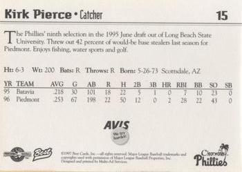 1997 Best Clearwater Phillies #15 Kirk Pierce Back