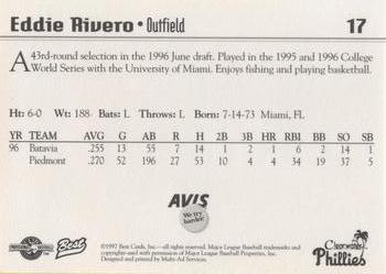 1997 Best Clearwater Phillies #17 Eddie Rivero Back