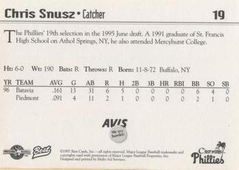 1997 Best Clearwater Phillies #19 Chris Snusz Back