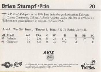 1997 Best Clearwater Phillies #20 Brian Stumpf Back