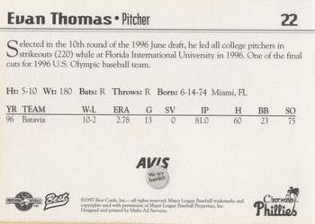 1997 Best Clearwater Phillies #22 Evan Thomas Back