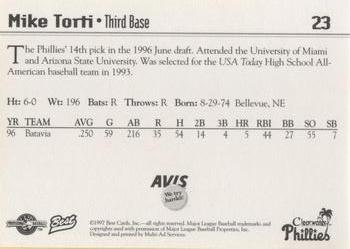 1997 Best Clearwater Phillies #23 Mike Torti Back