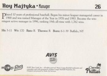 1997 Best Clearwater Phillies #26 Roy Majtyka Back