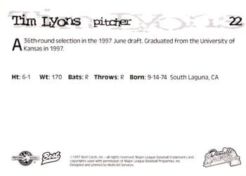 1997 Best Danville Braves #22 Tim Lyons Back