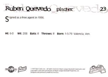 1997 Best Danville Braves #23 Ruben Quevedo Back