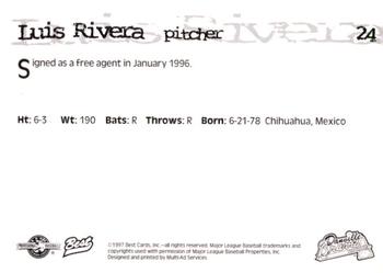 1997 Best Danville Braves #24 Luis Rivera Back