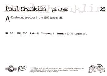 1997 Best Danville Braves #25 Paul Shanklin Back
