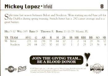 1997 Best El Paso Diablos #8 Mickey Lopez Back