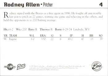 1997 Best Eugene Emeralds #4 Rodney Allen Back