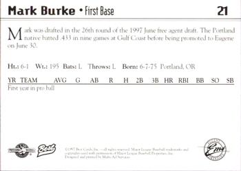 1997 Best Eugene Emeralds #21 Mark Burke Back