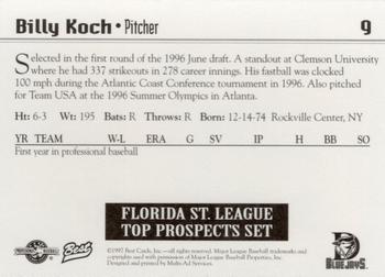 1997 Best Florida State League Top Prospects #9 Billy Koch Back