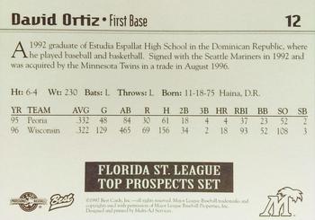 1997 Best Florida State League Top Prospects #12 David Ortiz Back
