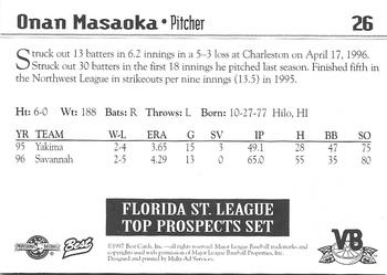 1997 Best Florida State League Top Prospects #26 Onan Masaoka Back