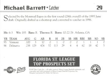 1997 Best Florida State League Top Prospects #29 Michael Barrett Back