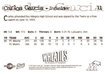 1997 Best Fort Myers Miracle #11 Carlos Garcia Back