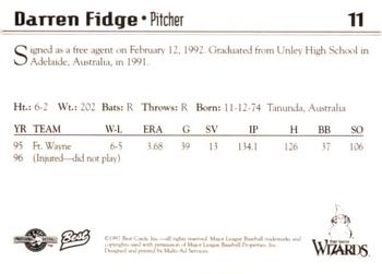 1997 Best Fort Wayne Wizards #11 Darren Fidge Back